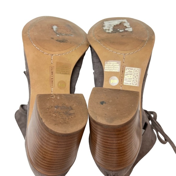 VINCE CAMUTO Genuine Leather Suede Chunky Block High Heels Gray Ankle Boots 9.5 - Picture 15 of 16